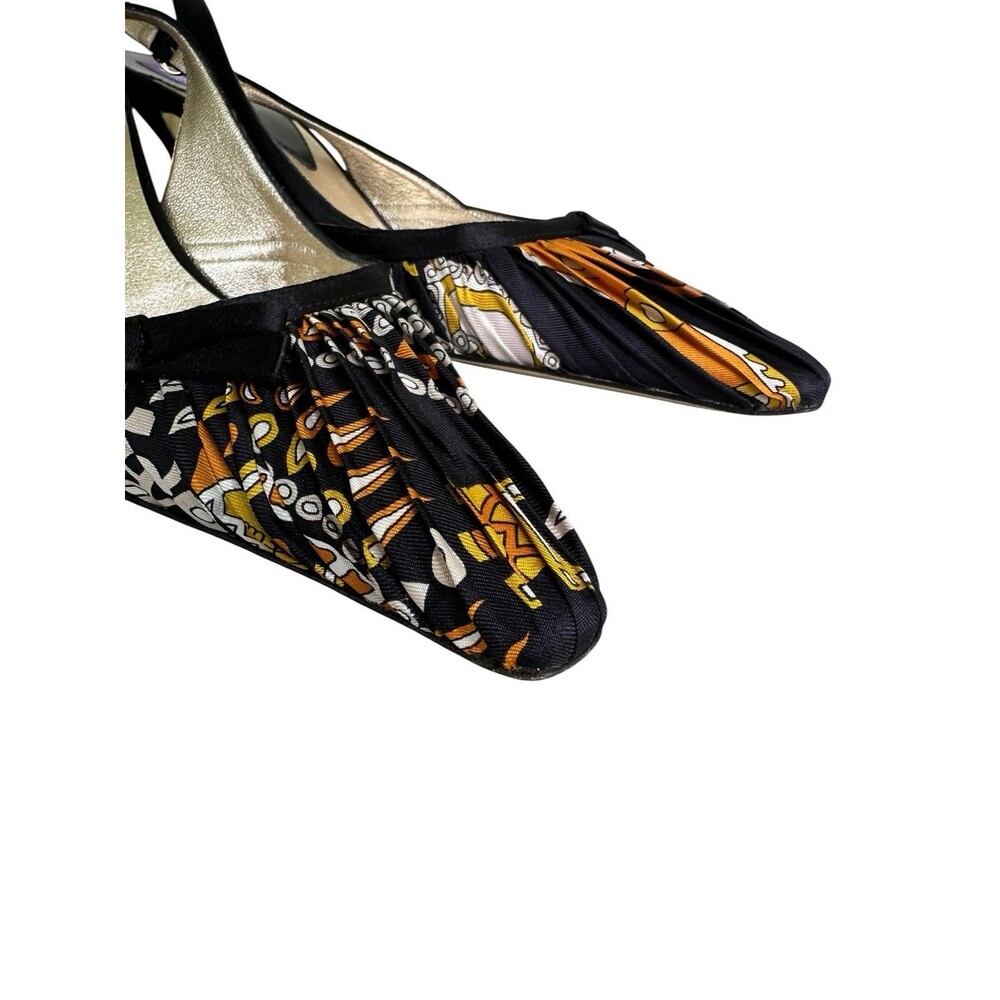 Emilio Pucci Print Slingback Shoes 38.5 Italy Heels Satin Pointed Toe Y2K - Picture 2 of 9